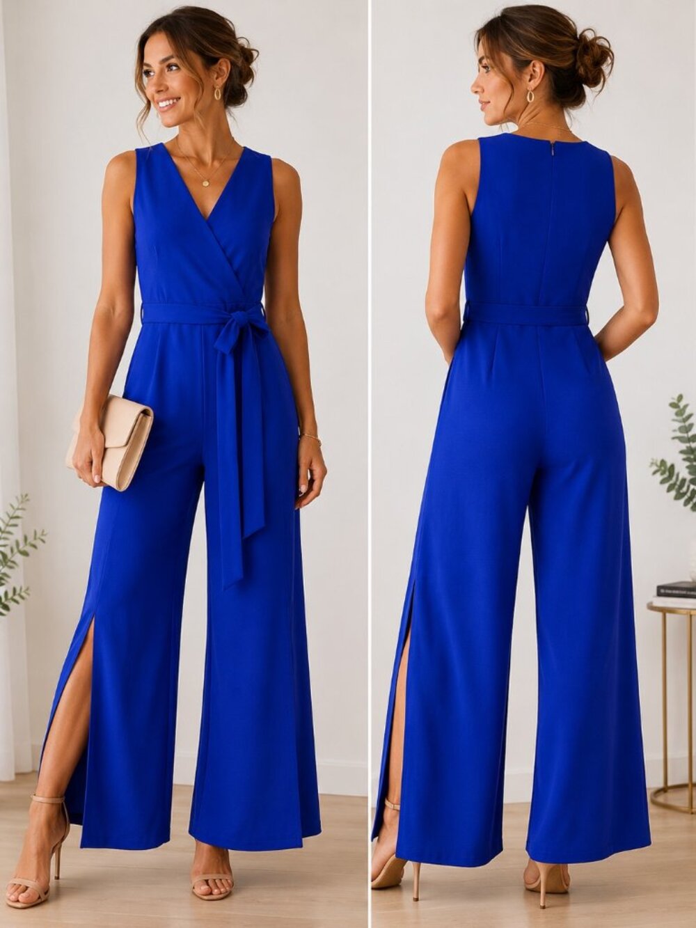 Shelby & Palmer Cobalt BluSplit-Leg Tie-Waist Jumpsuit Sz 6 Summer Party, Cruise